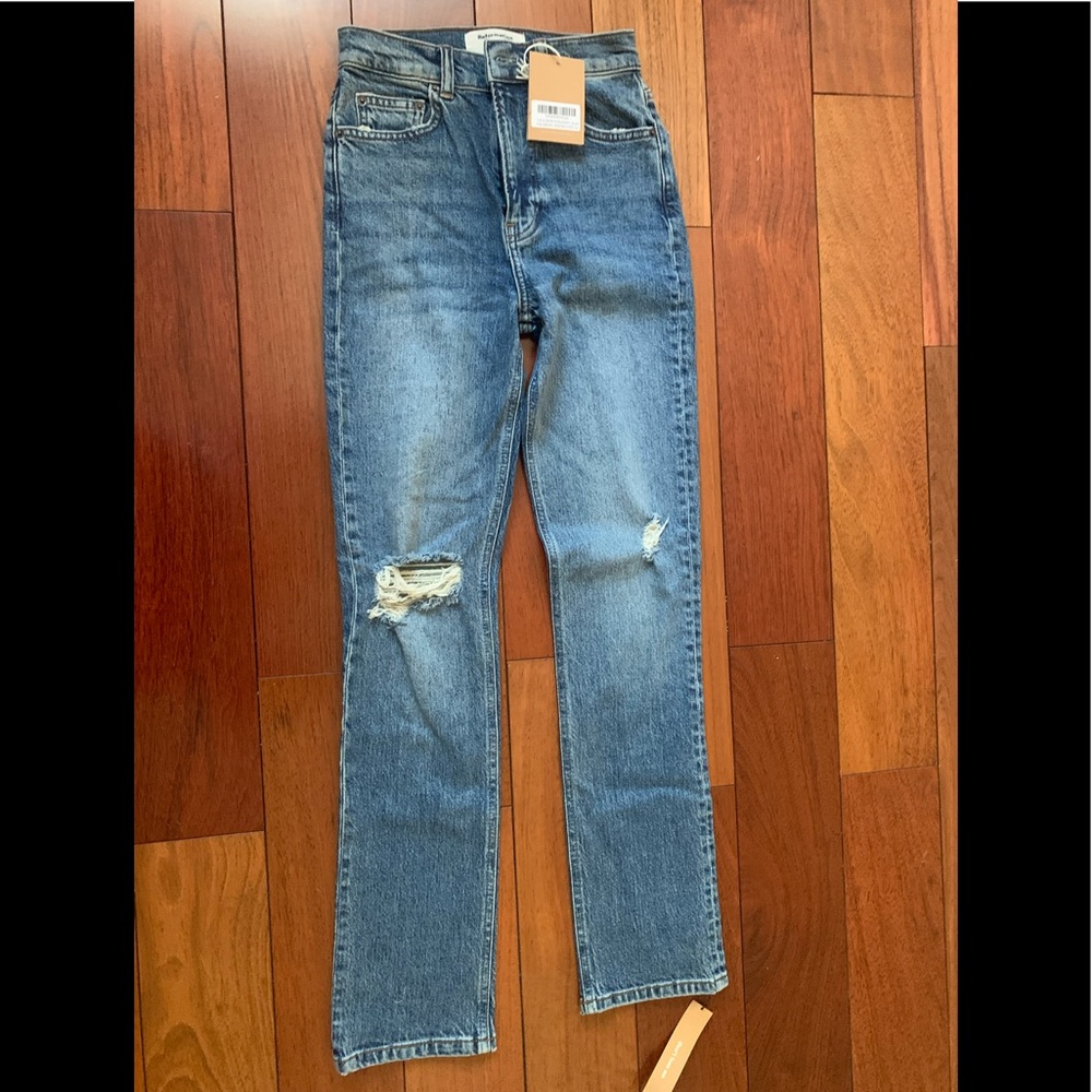 Reformation Liza Zip Fly High Rise Straight Jeans Palermo Destroyed Womens Sz 24